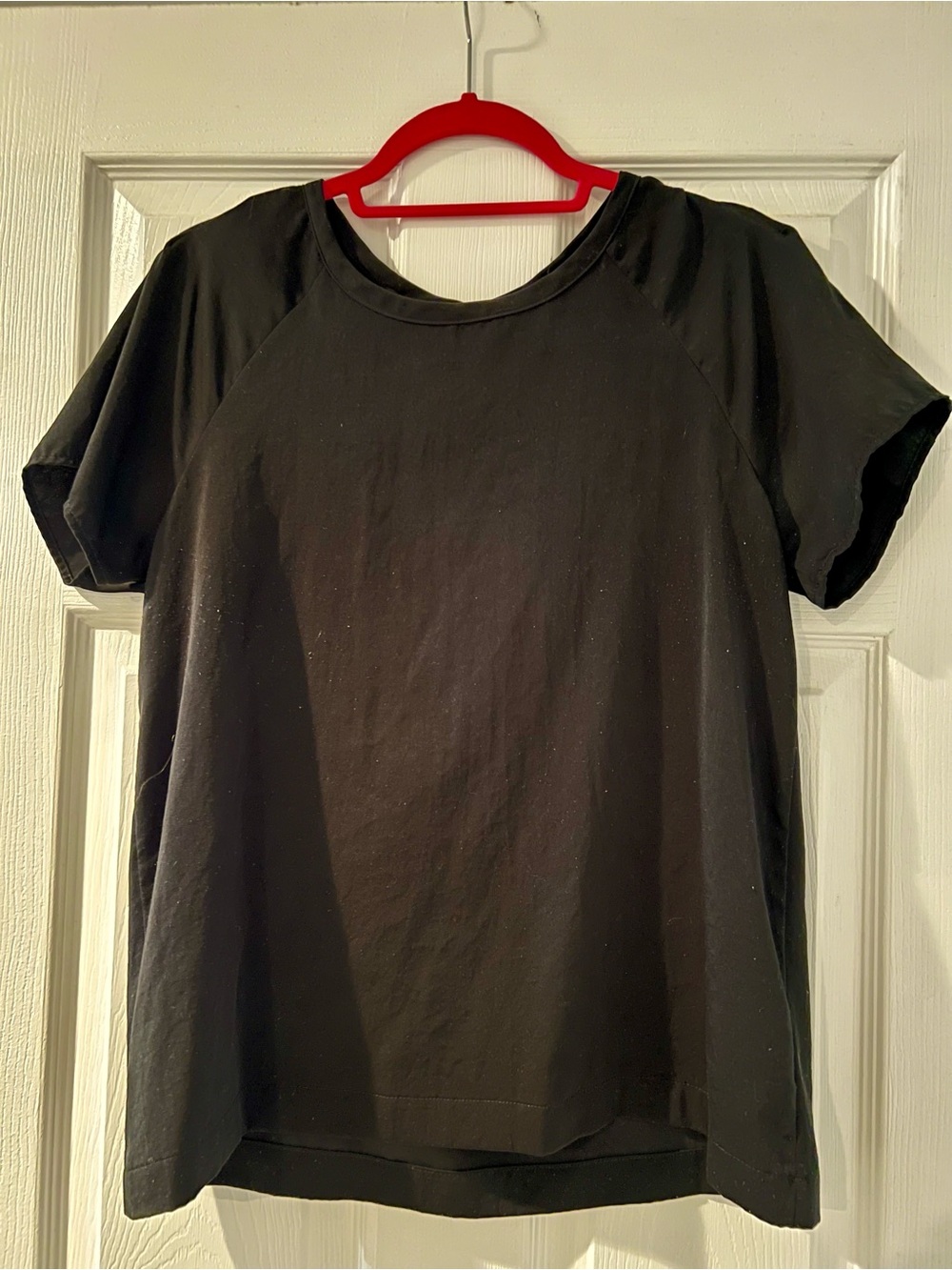Le Lis Black Short Sleeve Crewneck Blouse with Open Back